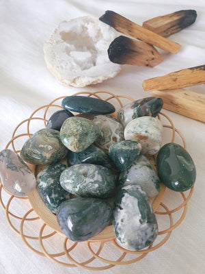 
                
                    Load image into Gallery viewer, Moss Agate Tumbled Stone | Growth • New Beginnings • Abundance
                
            
