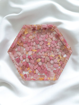 
                
                    Load image into Gallery viewer, Rhodonite Hexagon Crystal Tray A
                
            